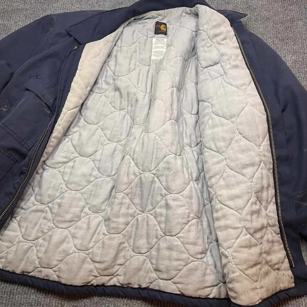 Carhartt FR Flame Resistant Men's 2XL Canvas Blue Work Coat Jacket Quilted Lined - Picture 7 of 16